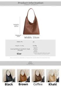 Detailed view of woven texture and product specifications for the PU tote bag