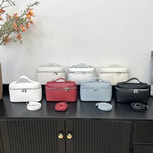 Mini sac à main en cuir grainé avec poignée et double fermeture éclair en plusieurs couleurs