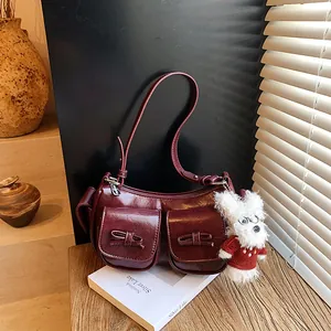 Vintage Damen PU Leder Unterarmtasche Mit Schleife Multi Taschen Retro Nische Umhängetasche Trendy Damen Schultertasche