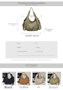 Size chart showing large nylon dumpling bag dimensions with carrying options