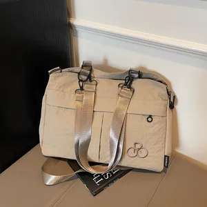 Casual Women Nylon Tote Bag Large Capacity Multi-functional Wrinkled Fabric Shoulder Bag With Insulated Bottle Pocket For Travel Mommy Diaper Bag