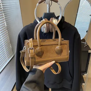 Vintage PU Leather Splicing Small Square Bag For Women Leopard Print Handbag Double Handle Crossbody Shoulder Bag Retro Style