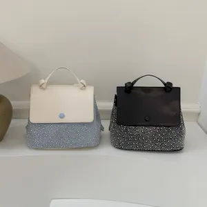 French chic color-block backpacks with sparkling rhinestones and minimalist elegant design