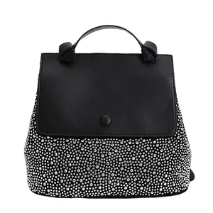 French style contrast leather backpack with luxury rhinestones and large capacity