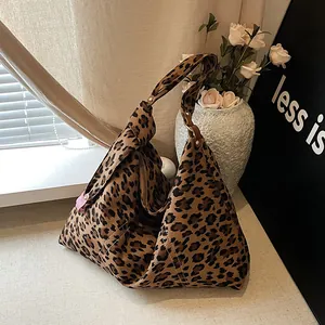 Borsa Tote Vintage in Camoscio con Stampa Leopardata Donna Borsa a Spalla Grande Capacità Motivo Animale Hobo con Cerniera