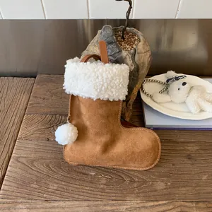 Faux Suede Christmas Stocking Shaped Crossbody Bag For Women Mini Shoulder Bag With Sherpa Trim Pom Pom Cute Messenger Bag