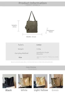 Detailed chart showing nylon tote bag dimensions 31x34x10cm and color specifications