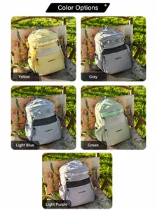 Details von leichten Nylon-Rucksäcken in fünf Farben mit praktischen Reißverschlussfächern