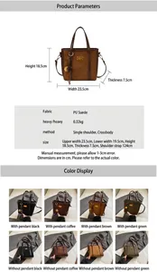 Technische specificaties en afmetingen voor deze minimalistische PU-emmer-crossbodytas