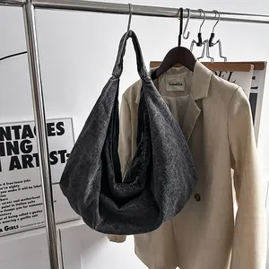 Casual Denim Tote Bag For Women Large Capacity Washable Hobo Shoulder Bag Streetwear Fashion Commuting Daily Handbag