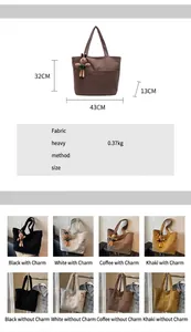 Detailed size specifications and color options for large corduroy tote bag with pendant