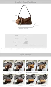 Detailed size specifications for leopard print faux suede crossbody handbag