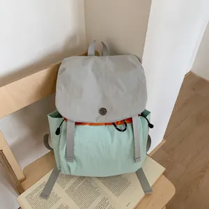 Sac à Dos Femme Couleur Contrastée Déperlant Grande Capacité Nylon Pour Camping Extérieur École Décontracté