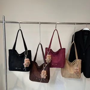 Minimalist large capacity faux suede tote bags in four vintage colors with puppy charms