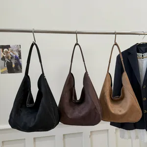Minimalist large matte suede hobo shoulder bags in black brown and camel colors