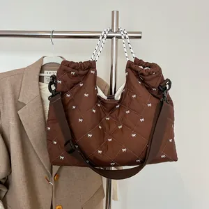 Dames Gewatteerde Strik Tote Tas Grote Capaciteit Oxford Doek Woon-Werkverkeer Schoudertas Casual Trekkoord Handtas Voor College