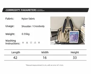 Detaillierte Größentabelle und Größenvergleich für die große Nylon-Reisetasche mit Maßen
