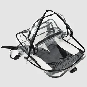 Minimalist transparent PVC backpack with black trim and large capacity storage compartments