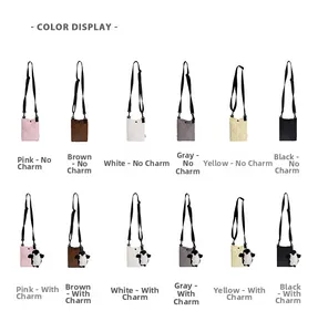 Aperçu des couleurs du sac seau matelassé en six teintes avec pendentif pingouin au choix
