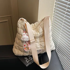 Women Quilted Puffer Crossbody Bag Large Capacity Cloud Pleated Tote Bag Soft Polyester Shoulder Bag For Daily Commute