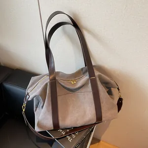 Women's Large Capacity Canvas Tote Bag Retro Minimalist Shoulder Crossbody Bag With PU Leather Handle For Travel Daily