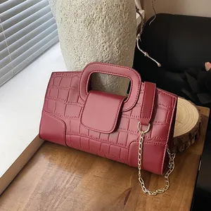 Women's Vintage Crocodile Embossed Handbag PU Leather Chain Shoulder Crossbody Bag Cutout Handle Retro Tote For Daily Party