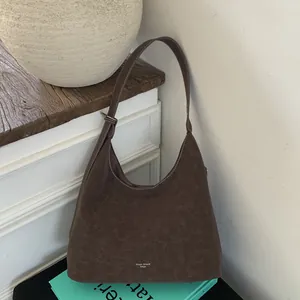 Large capacity dark brown vintage hobo bag with adjustable strap and contrast stitching