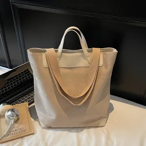 Women Large Capacity Suede Tote Bag Japanese Casual Simple Stitching Handbag Fashion Shoulder Bag For Commuting Everyday