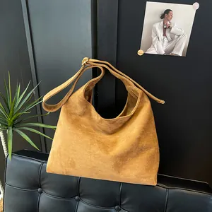 Βίντατζ Τσάντα Tote από Συνθετικό Σουέτ Μεγάλης Χωρητικότητας για Γυναίκες Ρετρό Μονόχρωμο Λεοπάρ Μοτίβο Τσάντα Ώμου Απλή Τσάντα