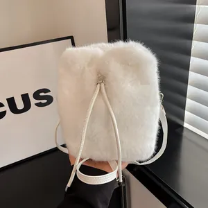 Women's Plush Faux Fur Bucket Bag Fashionable Drawstring Crossbody Shoulder Bag Autumn Winter Casual Daily Purse
