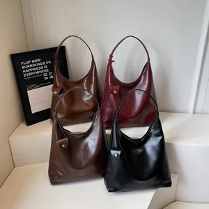 Minimalist glossy leather Hobo shoulder bags in black, wine red, and brown colors