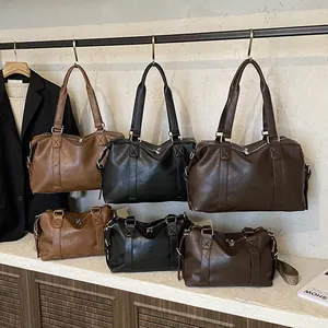Retro faux leather tote bags in light brown, black and coffee with detachable shoulder straps