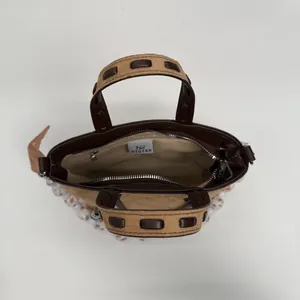 2025 vintage brown suede tote bag with leather trim and spacious interior compartment