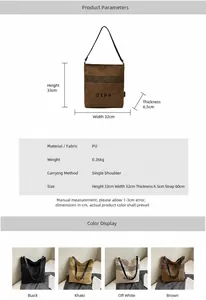 Detaillierte Größentabelle und Farbauswahl für die Canvas-Beuteltasche mit Print