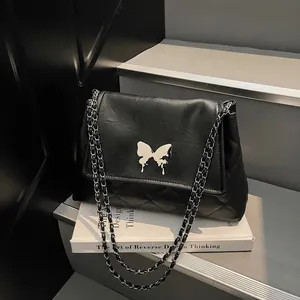 Women Large Capacity Quilted Rhombus Tote Bag Butterfly Metal Buckle PU Leather Shoulder Crossbody Bag For Travel Daily