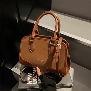 Women Fashion Leopard Print Suede Handbag Stitching PU Leather Shoulder Bag Gold Hardware Crossbody Satchel Daily Purse