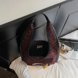 Large burgundy leopard print canvas tote bag with Noronoro logo for casual commute