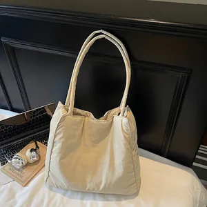 Women Casual Fabric Tote Bag Large Capacity Minimalist Shoulder Bag Soft Hobo Bag For Daily Travel Shopping Commuting