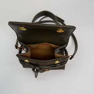 Deep olive green flap handbag with suede and smooth leather splicing and gold magnetic buckles