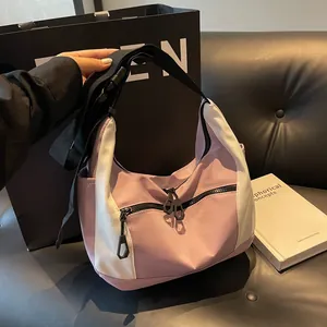 Women's Large Capacity Crossbody Bag Color Block Nylon Shoulder Bag With Multi Pockets Casual Travel Messenger Bag