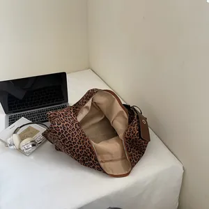 Large leopard print hobo tote bag for autumn with inner pocket and laptop accessory