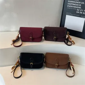 Minimalist matte crossbody square bags in four colors with vintage beaded shoulder straps