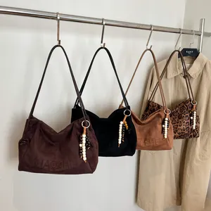 Large capacity leopard and suede-like shoulder tote bags in multiple colors