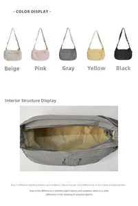 Detailed internal view and color options of the nylon crescent shoulder bag