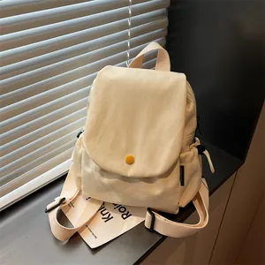 Large Capacity Canvas Nylon Backpack Casual Flip School Bag For Men Women Travel Daily Backpack With Contrast Button