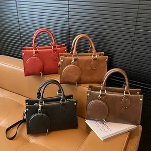 Chic retro square shoulder bags in red, brown, and black with mini round coin purses