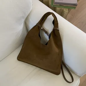 Women Minimalist Retro Suede-Look PU Hobo Shoulder Bag Large Capacity Solid Color Magnetic Buckle Tote Handbag With Inner Pouch