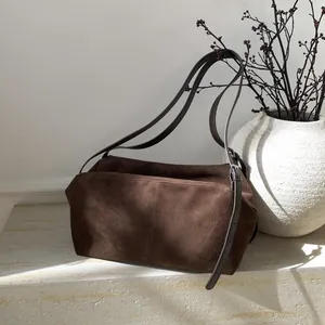 Minimalist large brown suede tote bag for women with leather straps for daily commuting