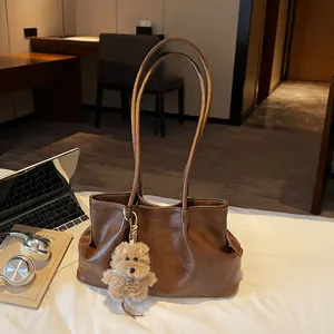 Dames Minimalistische PU Leer Tote Bag Geplooid Grote Capaciteit Schoudertas Casual Forensen Handtas Elegante Dagelijkse Draagtas