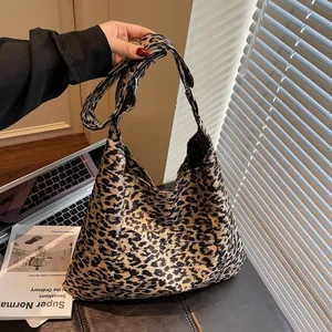 Sac Cabas en Daim à Imprimé Léopard Vintage pour Femmes Sac à Bandoulière Grande Capacité Sac à Main Décontracté Automne Hiver